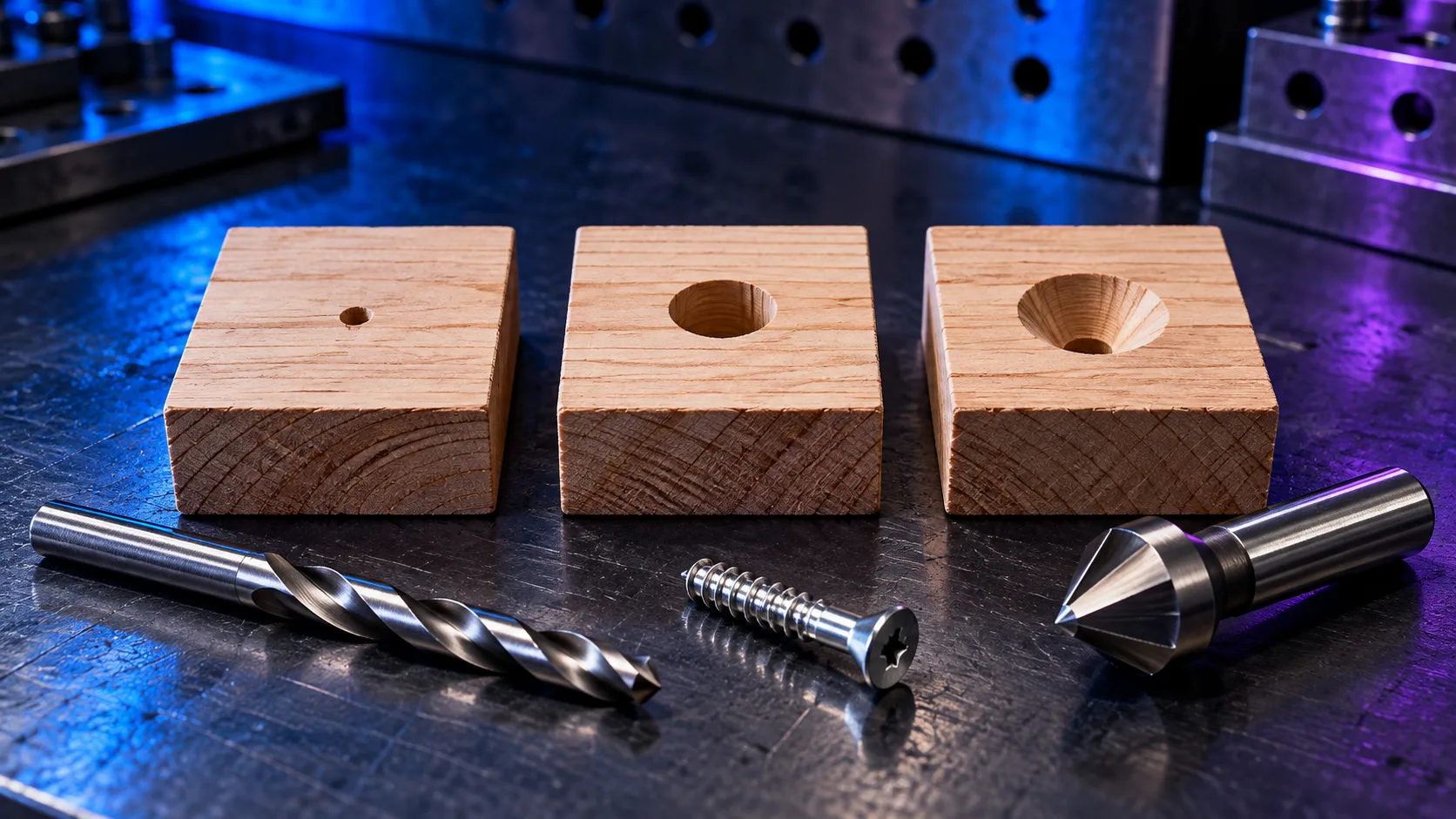 #10 wood screw pilot hole, clearance hole and countersink comparison