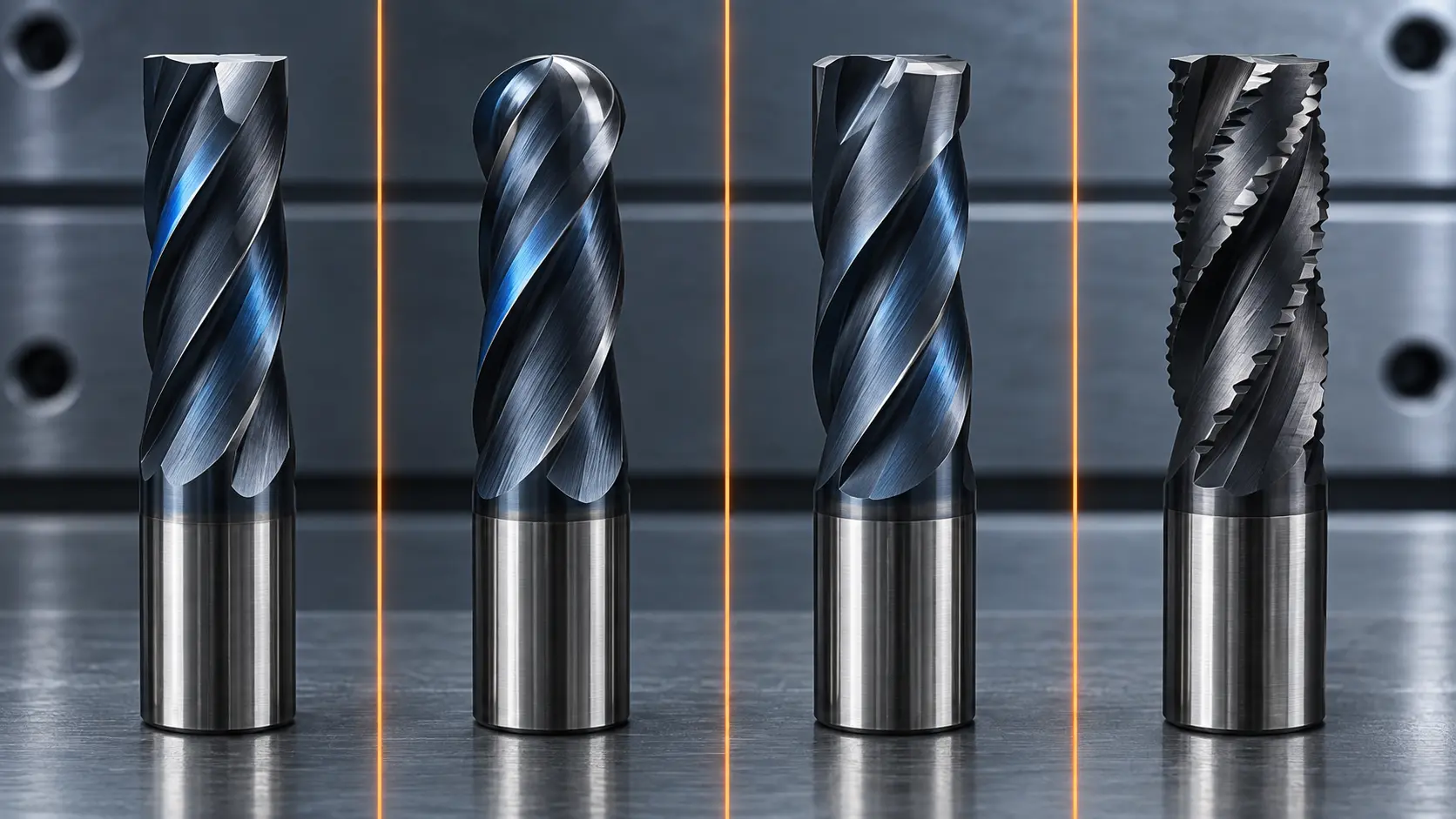 Square, ball nose, corner radius and roughing carbide end mill profile comparison