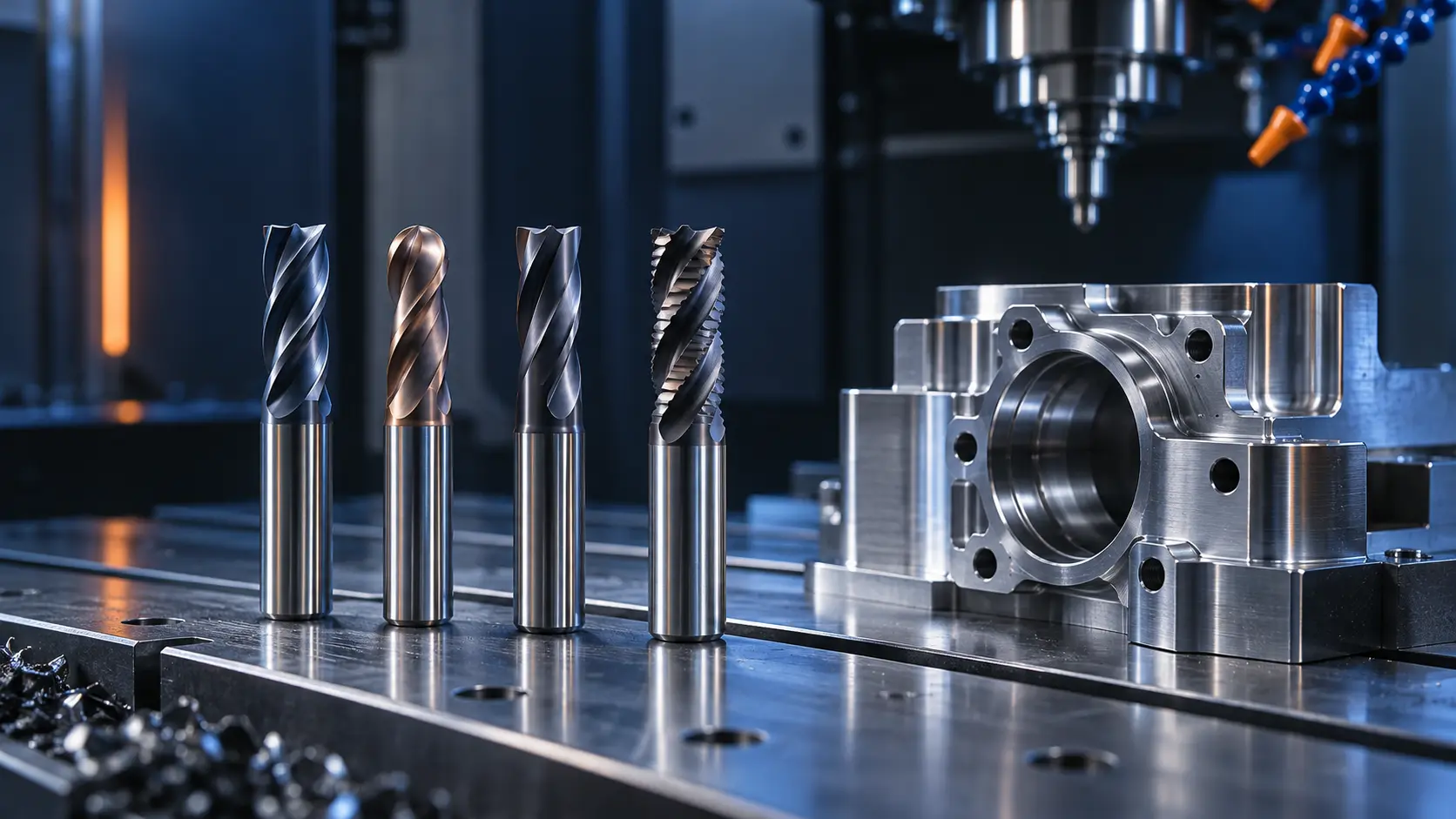 Selection of square, ball nose, corner radius and roughing carbide end mills for CNC machining