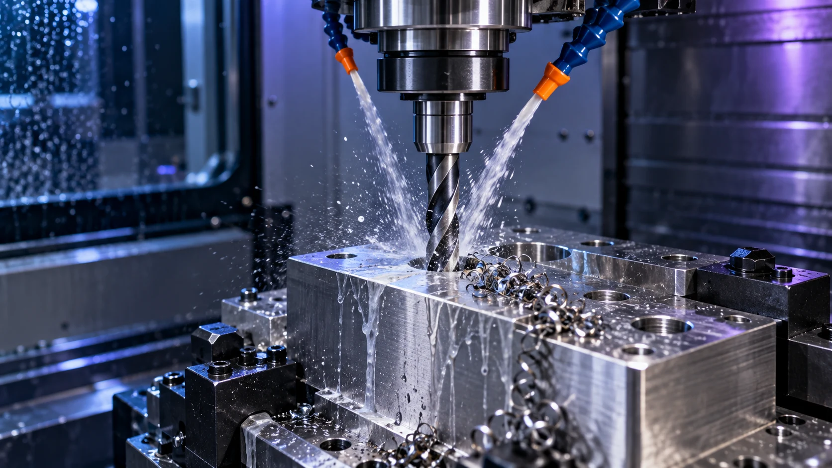 Deep hole drilling with coolant and chip evacuation control