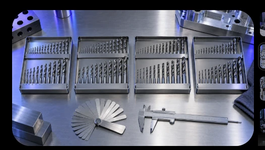 Sets of precision drill bits and a caliper for choosing drill bit size
