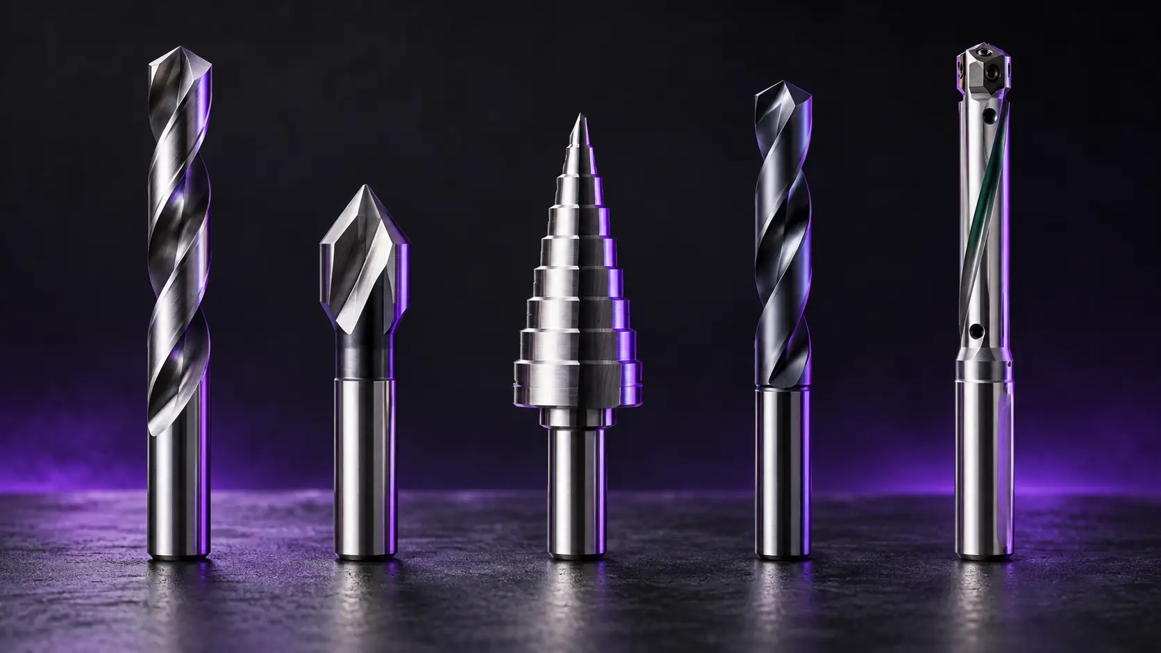 Drill bit types and their uses: twist, spot, step, carbide and through-coolant drills