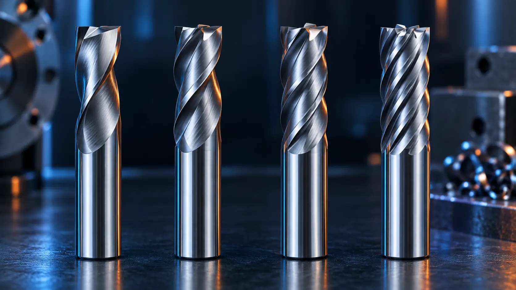 Comparison of two, three, four and multi-flute carbide end mills and chip space