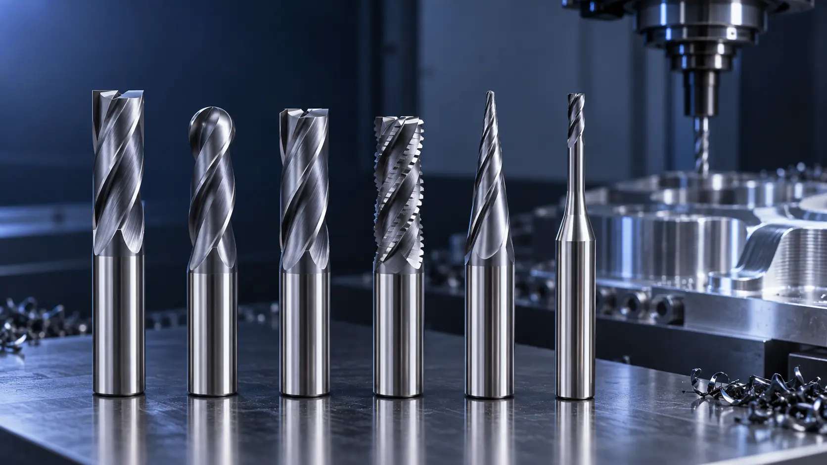 Different carbide end mill types for CNC machining applications