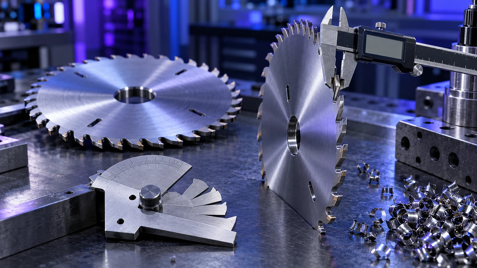 Saw blade inspection with caliper and tooth geometry gauge