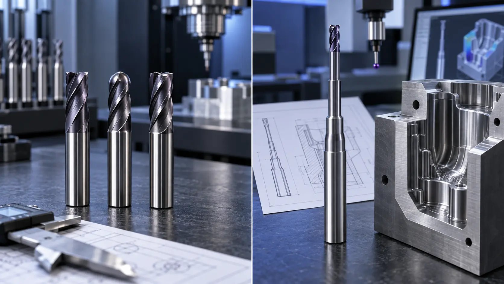 Standard carbide end mills compared with a custom long-neck end mill solution