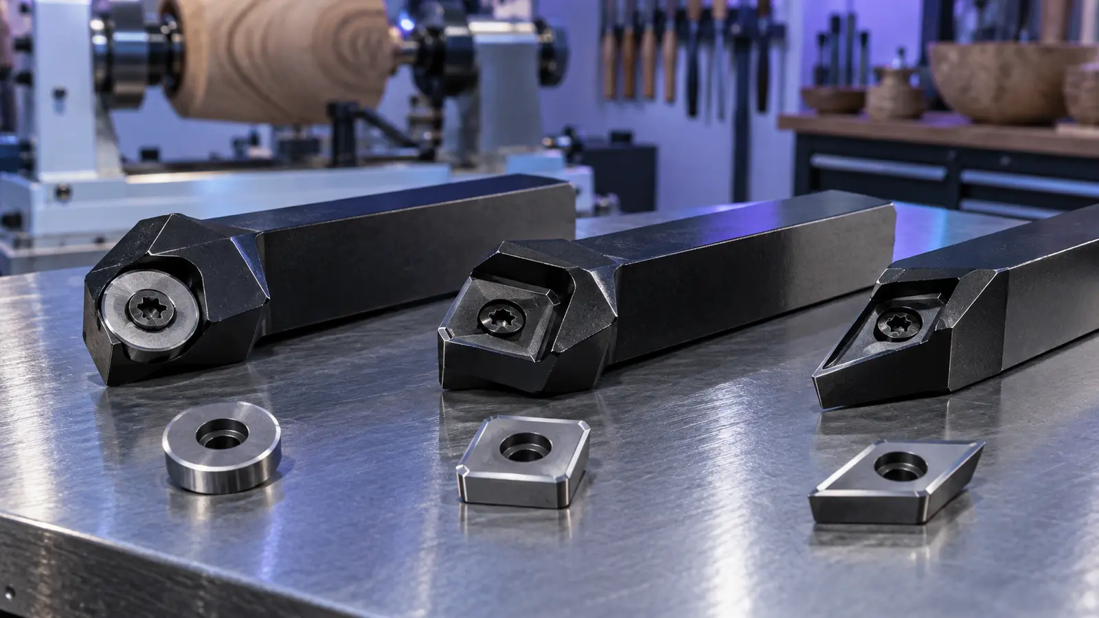 Round square and diamond carbide inserts for woodturning tools