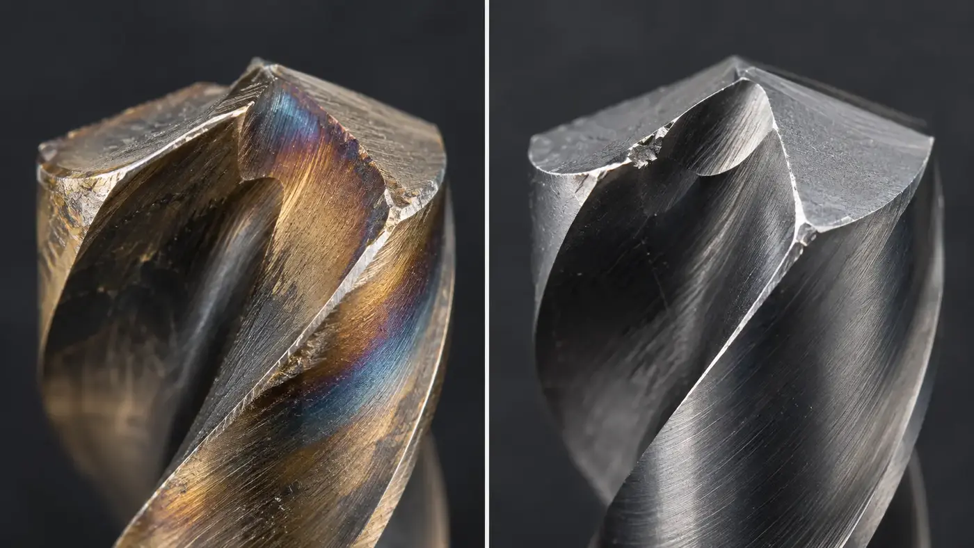 Cobalt and carbide drill cutting edge wear comparison