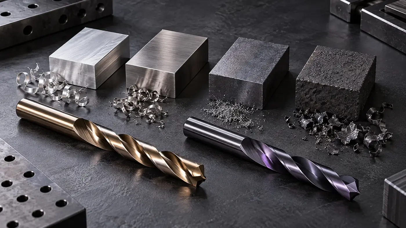 Cobalt and carbide drill bits for different metal workpieces