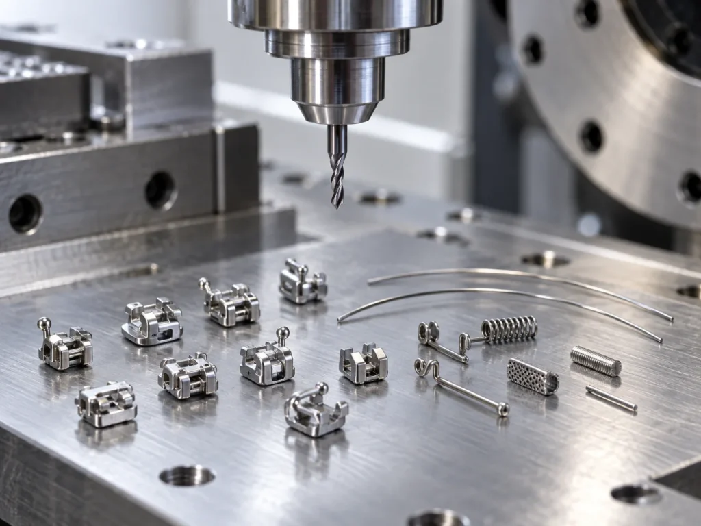 Micro end mill machining orthodontic brackets and NiTi dental components