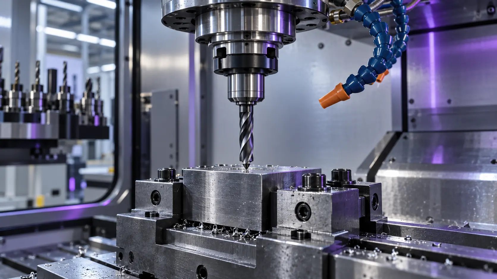 Rigid CNC setup for drilling hardened steel
