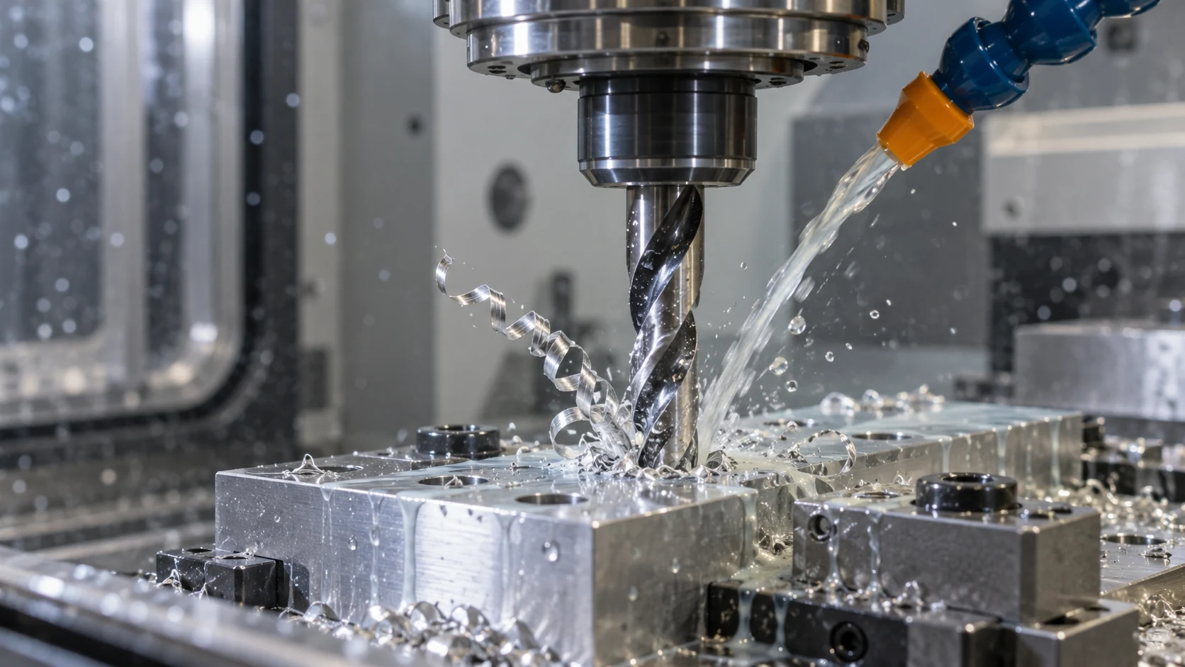 Aluminum drilling with chips evacuating from the hole