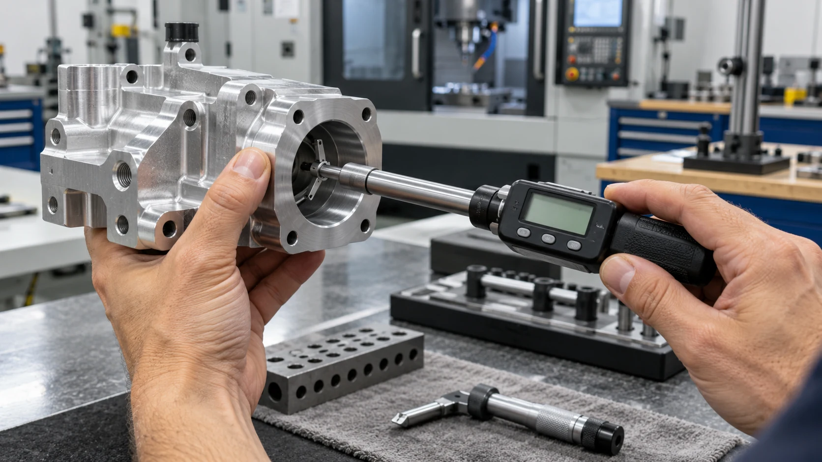 Measuring a drilled hole in an aluminum component