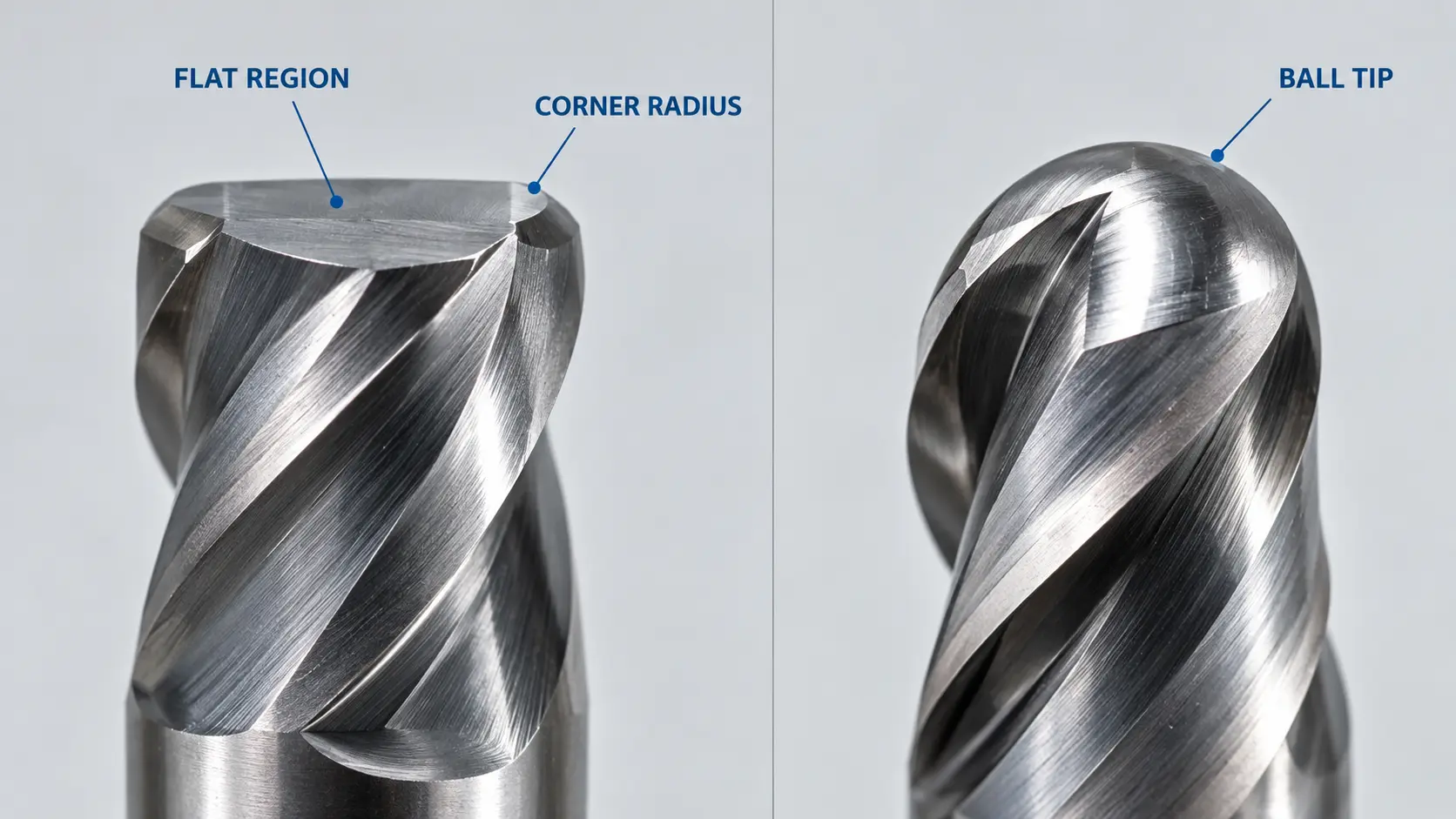 Bull nose and ball nose end mill cutting geometry comparison