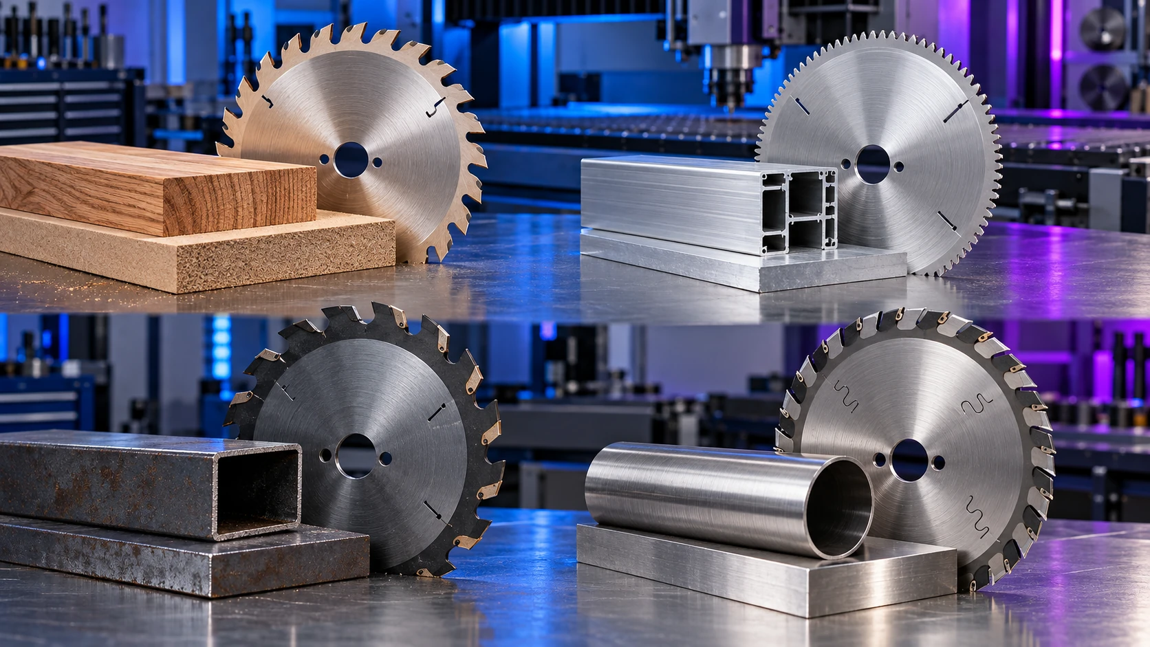 Saw blade selection by wood and metal workpiece