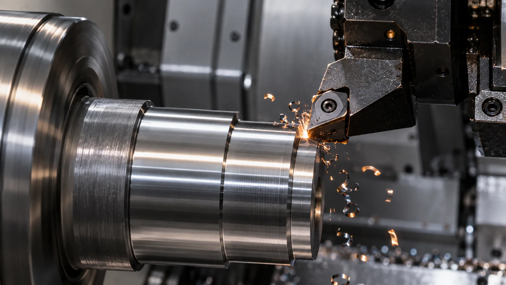 CBN insert performing hard turning on a CNC lathe