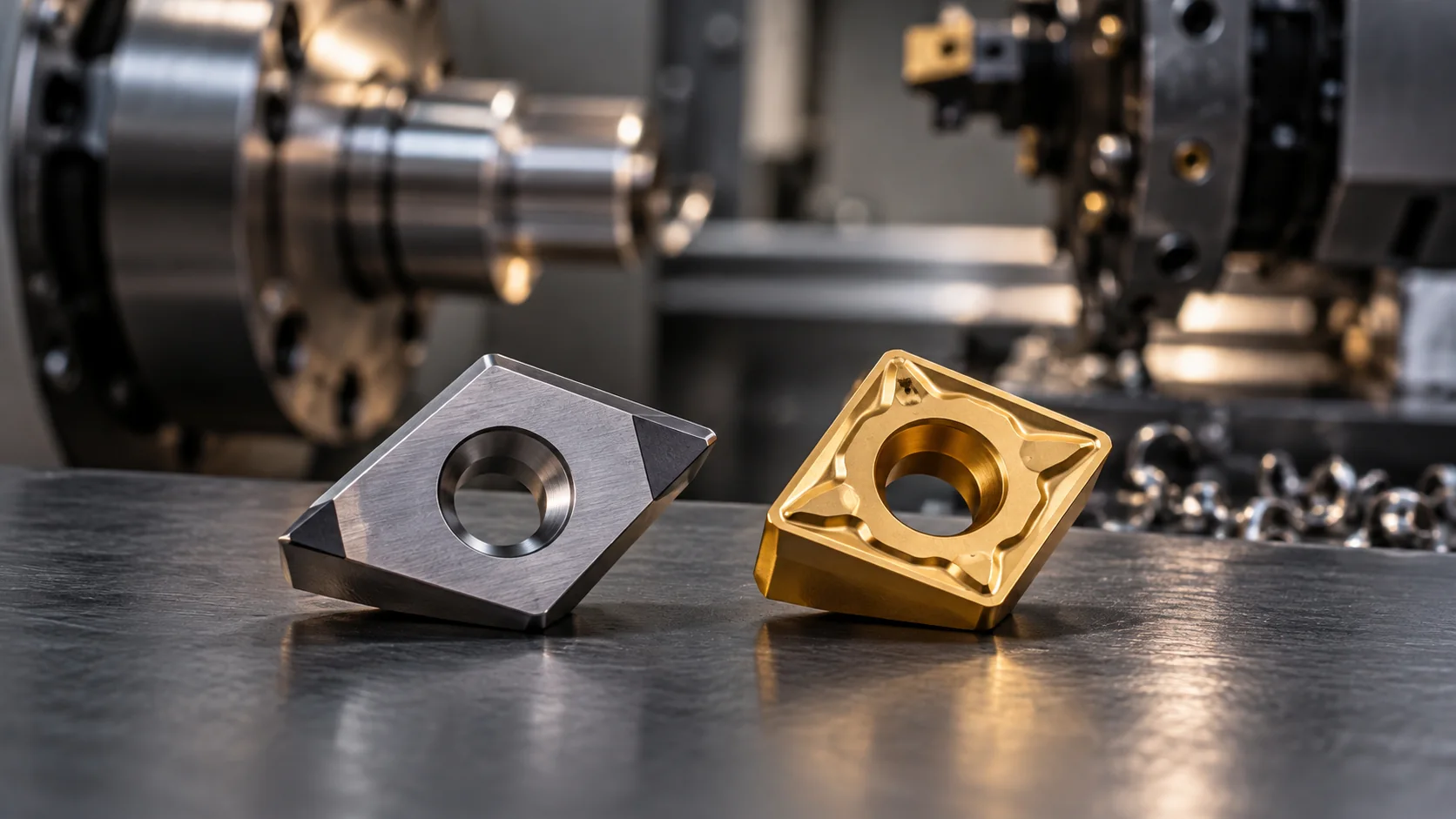 CBN and carbide turning inserts side by side