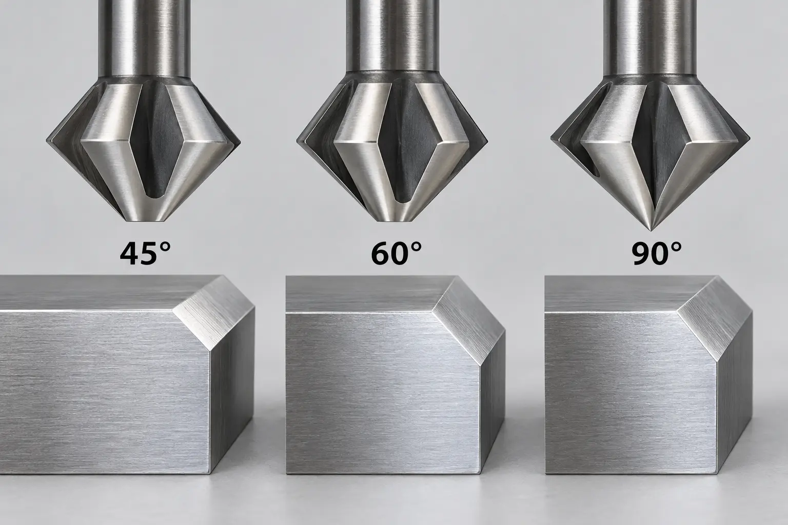 45 degree 60 degree and 90 degree chamfer mill angle comparison