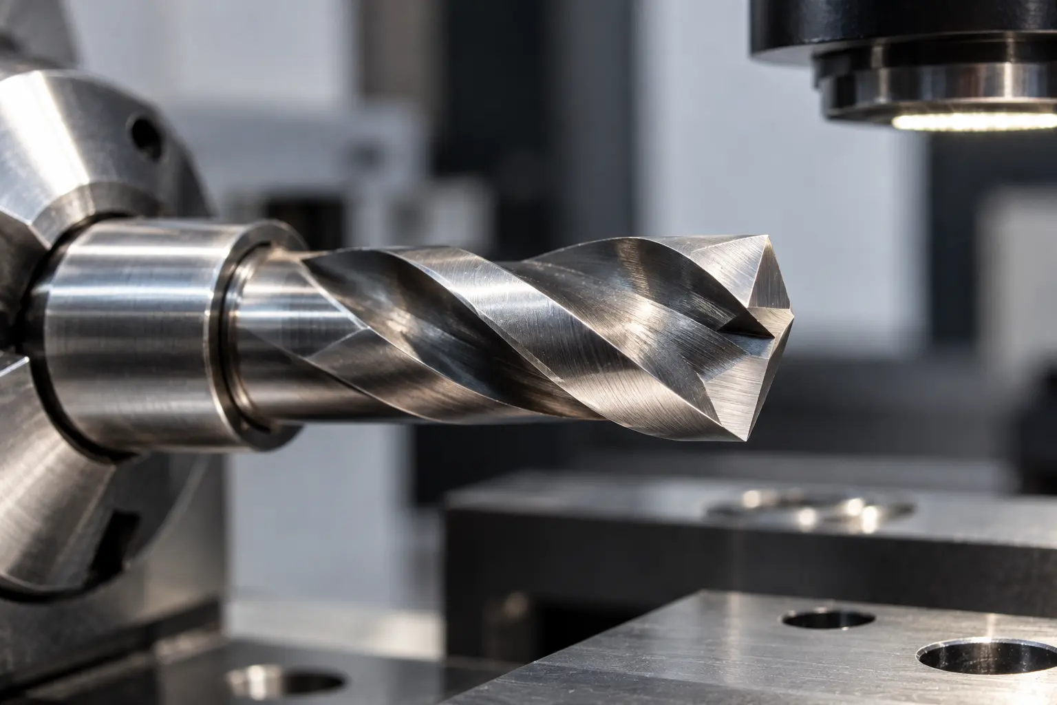 Close-up drill point and flute geometry for metal drilling