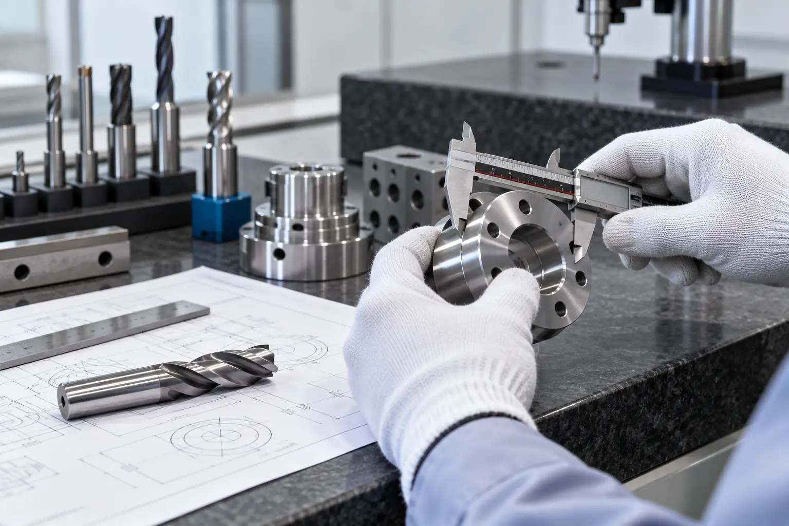 Quality inspection of a drilled metal component and precision drill bit