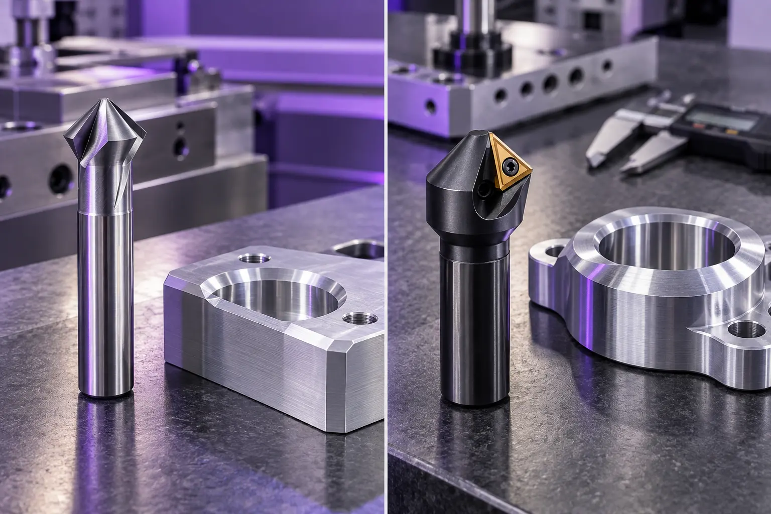 Solid carbide and indexable chamfer mill comparison